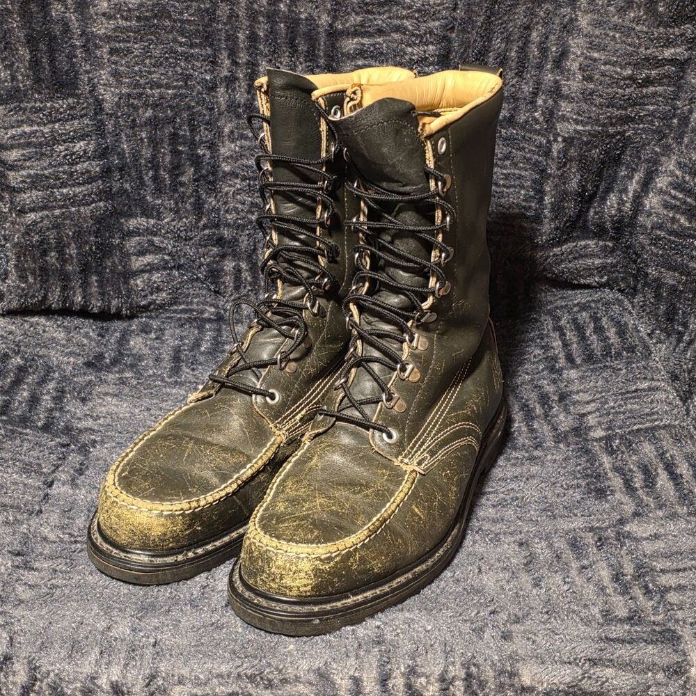 Men's Vintage Leather Hunting Fishing Boots Size 10.5D Brown Oil Resist Soles